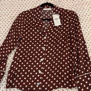 Mango Brown Polka Dot Button Down Shirt